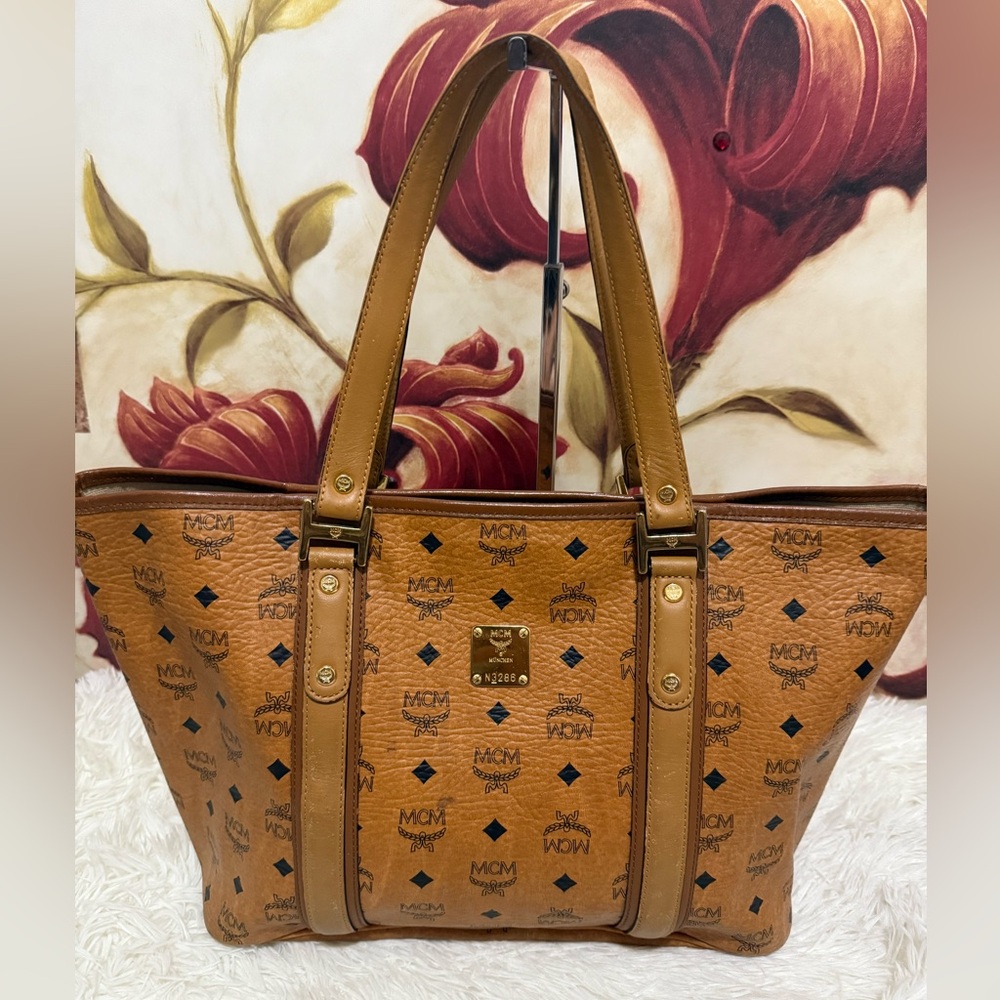 MCM Visetos Cognac Tote Bag